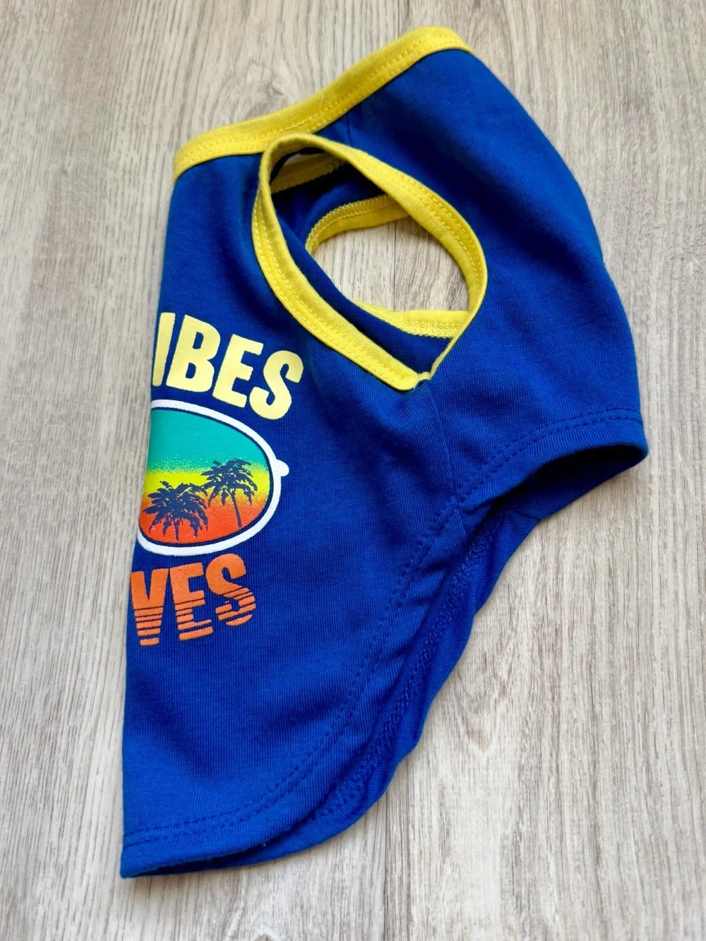 Good Vibes and High Fives - Pet/Puppy Dog Blue Tank Top w/ Palm Trees - size XS